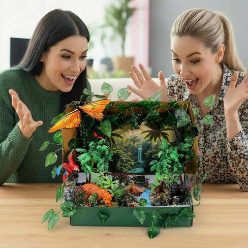 Teyva Daily 48 Pcs Rainforest Diorama Box Kit Habitat Project Box Kit Diorama Supplies Set Include Animal Model Figures Artificial Trees Fake Rocks with Gift for DIY Crafts Birthday Gifts(Rainforest) in Saudi Arabia