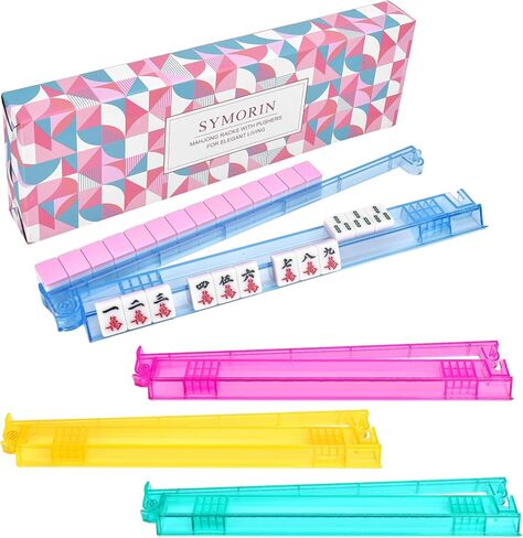 Non-Slip Mahjong Racks with Pushers, 4-Pack Clear Acrylic Racks, American Mahjong Accessories, Gift-Ready Mahjong Gifts (Clear) in Kuwait