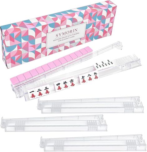 Non-Slip Mahjong Racks with Pushers, 4-Pack Clear Acrylic Racks, American Mahjong Accessories, Gift-Ready Mahjong Gifts (Clear) in Kuwait