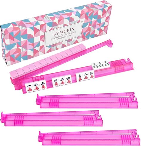 Non-Slip Mahjong Racks with Pushers, 4-Pack Clear Acrylic Racks, American Mahjong Accessories, Gift-Ready Mahjong Gifts (Clear) in Kuwait