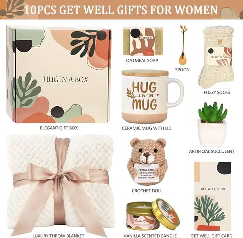 Get Well Soon Gift Baskets for Women - Self Care Package for Women After Surgery - Cancer Chemo Recovery Comfort Gifts Set Wellness Kit - Hug in a Box Thinking of You Gifts for Mom, Sister, Grandma in Saudi Arabia