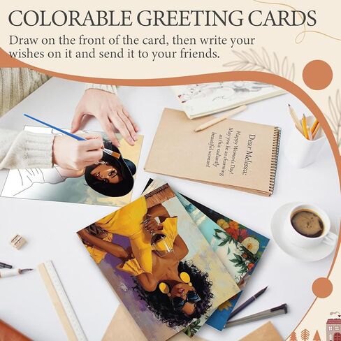 Tenceur 24 Pcs Black Women Pre Printed Coloring Cards 5X 7 Inch Pre Painting Card Stylish Coloring Pages Bulk Sip and Paint Outline Canvas Paint Party Favor Artist Beginners in Saudi Arabia