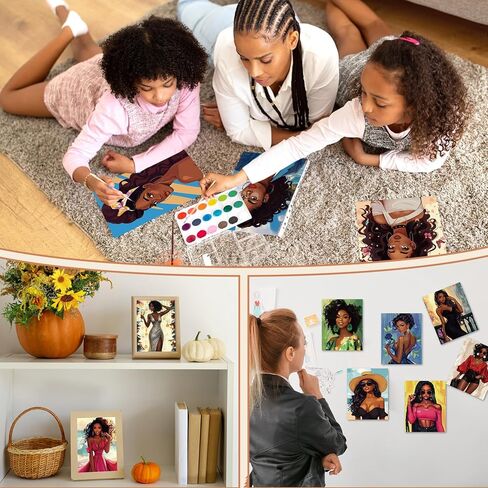Tenceur 24 Pcs Black Women Pre Printed Coloring Cards 5X 7 Inch Pre Painting Card Stylish Coloring Pages Bulk Sip and Paint Outline Canvas Paint Party Favor Artist Beginners in Saudi Arabia