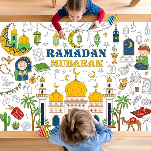 Labeol Ramadan Decorations Giant Coloring Tablecloth Banner for Kids Ramadan Kids Coloring Crafts Activities Party Table Decor in Saudi Arabia