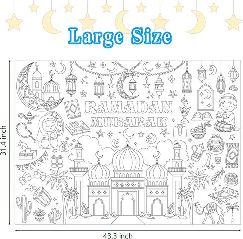 Labeol Ramadan Decorations Giant Coloring Tablecloth Banner for Kids Ramadan Kids Coloring Crafts Activities Party Table Decor in Saudi Arabia