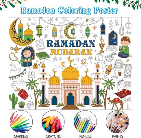 Labeol Ramadan Decorations Giant Coloring Tablecloth Banner for Kids Ramadan Kids Coloring Crafts Activities Party Table Decor in Saudi Arabia