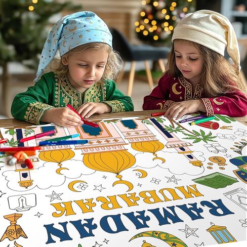 Labeol Ramadan Decorations Giant Coloring Tablecloth Banner for Kids Ramadan Kids Coloring Crafts Activities Party Table Decor in Saudi Arabia