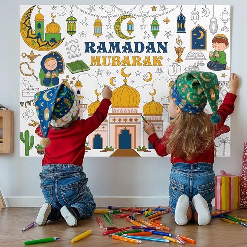 Labeol Ramadan Decorations Giant Coloring Tablecloth Banner for Kids Ramadan Kids Coloring Crafts Activities Party Table Decor in Saudi Arabia