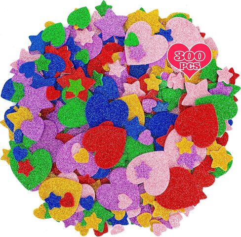 300 PCS Foam Stickers, Colorful Heart Stickers Glitter Star Heart Stickers, Self Adhesive Arts Craft Mini Star Bulk for Valentine Crafts DIY Greeting Card Envelopes Scrapbooking in Saudi Arabia