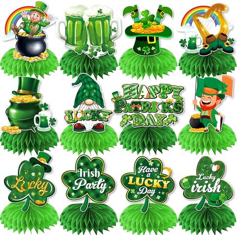 12 Pcs St Patricks Day Decorations Honeycomb Centerpiece, St Patricks Day Table Decorations, St Patricks Day Decorations For Table Tree Shamrock Saint Patricks Day Decorations Honeycomb Centerpieces in Saudi Arabia