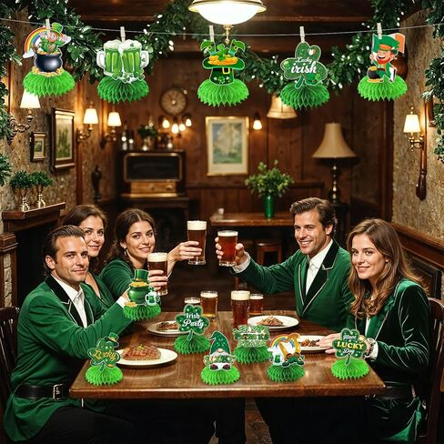 12 Pcs St Patricks Day Decorations Honeycomb Centerpiece, St Patricks Day Table Decorations, St Patricks Day Decorations For Table Tree Shamrock Saint Patricks Day Decorations Honeycomb Centerpieces in Saudi Arabia