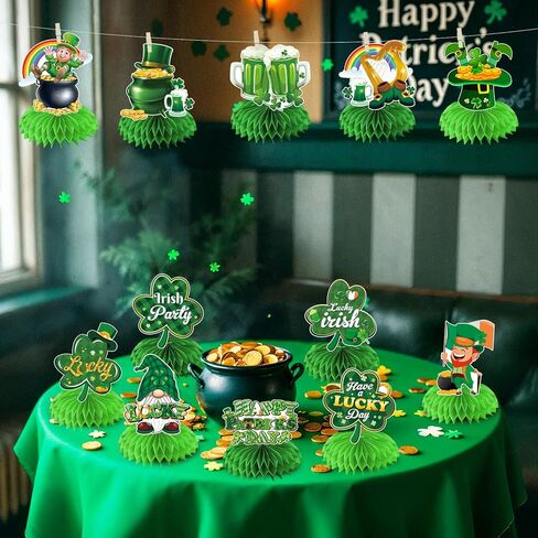12 Pcs St Patricks Day Decorations Honeycomb Centerpiece, St Patricks Day Table Decorations, St Patricks Day Decorations For Table Tree Shamrock Saint Patricks Day Decorations Honeycomb Centerpieces in Saudi Arabia