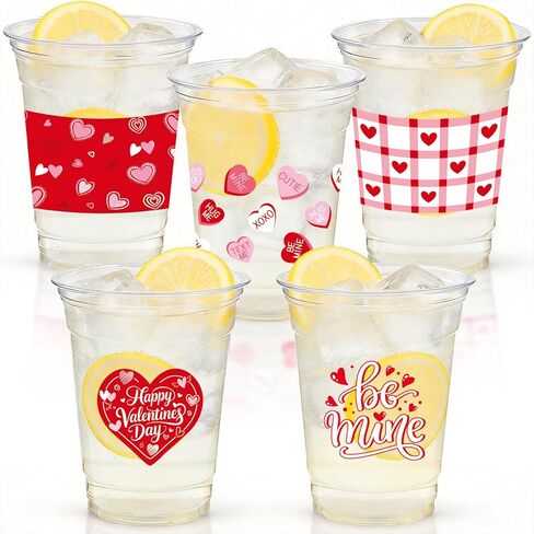 50Pcs Valentine's Day Party Decoration Cups, 12oz Pink Red Valentine's Day Heart Disposable Clear Plastic Cup for Valentines Day Birthday Wedding Drinkware Beverage Drinks Party Decor Supplies in Saudi Arabia