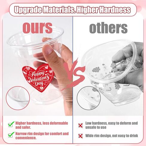 50Pcs Valentine's Day Party Decoration Cups, 12oz Pink Red Valentine's Day Heart Disposable Clear Plastic Cup for Valentines Day Birthday Wedding Drinkware Beverage Drinks Party Decor Supplies in Saudi Arabia