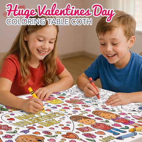 4E's Novelty 104 Pcs Giant Valentine Color Tablecloth Poster 30x72, with 103 Stickers, Huge DIY Valentines Day Coloring Table Coth Valentines Kids Party Games Activities Crafts for Kids Classroom in Saudi Arabia