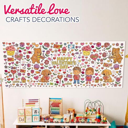 4E's Novelty 104 Pcs Giant Valentine Color Tablecloth Poster 30x72, with 103 Stickers, Huge DIY Valentines Day Coloring Table Coth Valentines Kids Party Games Activities Crafts for Kids Classroom in Saudi Arabia