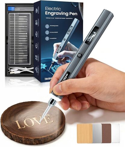 Vanlgs Engraving Pen for Metal Wood Glass Plastic, Engraving Tool with LED Light, 31 Bits, Cordless, 5 Speeds, Rechargeable, Engraver Kit Craft Valentines Day Gifts for for Teens Adults Beginner in Kuwait