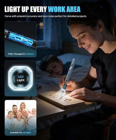 Vanlgs Engraving Pen for Metal Wood Glass Plastic, Engraving Tool with LED Light, 31 Bits, Cordless, 5 Speeds, Rechargeable, Engraver Kit Craft Valentines Day Gifts for for Teens Adults Beginner in Kuwait