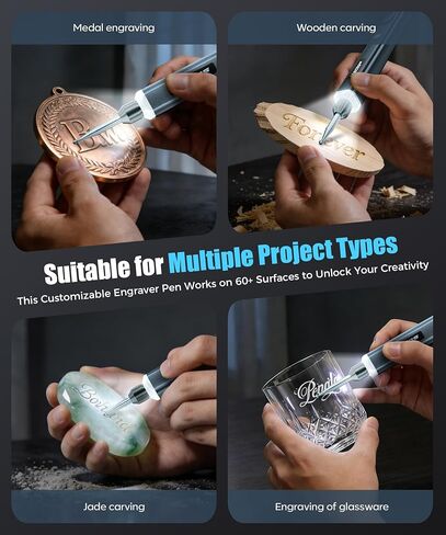 Vanlgs Engraving Pen for Metal Wood Glass Plastic, Engraving Tool with LED Light, 31 Bits, Cordless, 5 Speeds, Rechargeable, Engraver Kit Craft Valentines Day Gifts for for Teens Adults Beginner in Kuwait