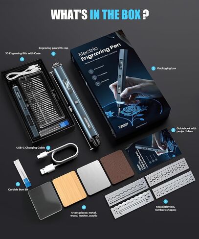 Vanlgs Engraving Pen for Metal Wood Glass Plastic, Engraving Tool with LED Light, 31 Bits, Cordless, 5 Speeds, Rechargeable, Engraver Kit Craft Valentines Day Gifts for for Teens Adults Beginner in Kuwait