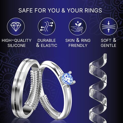TECEUM Ring Size Adjuster for Loose Rings – All-in-One Kit For Most Ring Widths – Fits 1.5-6mm Band Width – Set of 12 Spiral Guards – Invisible Spacers from Thin to Wide Bands in Kuwait