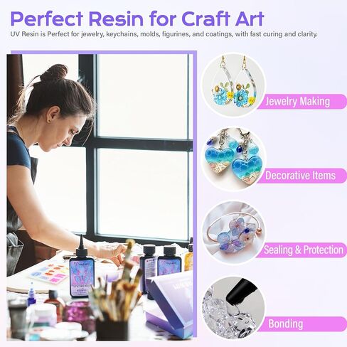 300g UV Resin kit Super Clear, Hard, Low Odor, Premixed UV Epoxy Resin Glue Fast Curing for Beginners Jewelry Making, DIY Crafts, Coating and Resina Art in Kuwait