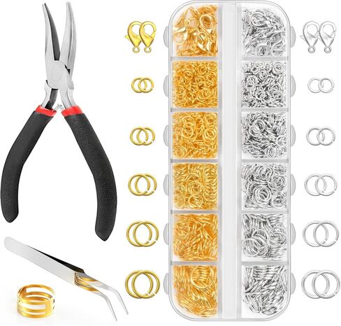 1200 Pcs Jump Rings for Jewelry Making Supplies, Necklace Repair Kit with Plier, Tweezer, Lobster Claw Clasps, Open Rings for Crafts & Keychains (1200Pcs Silver and Gold) in Saudi Arabia