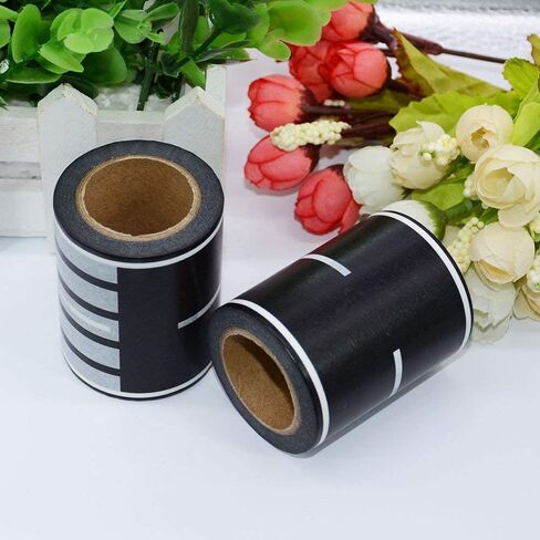 شريط مسار أسود من ريسر، مسار شريط سيارة لعبة للأطفال، ديكورات سيارات السباق لحفلات أعياد ميلاد الأطفال (2 لفتان، 2.4 بوصة × 33 بوصة) in Kuwait