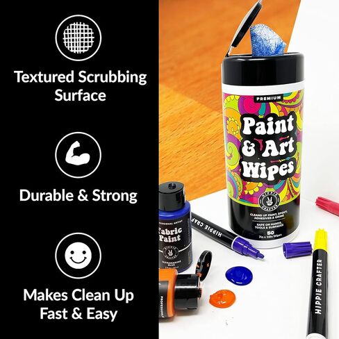 Paint and Art Wipes, Heavy-Duty Cleaner for Paint, Epoxy, Glue, Latex & Acrylic Stains, 1 Pack (50 Wipes), Safe for Hands, Brushes, Plastic, Metal, Wood & Floors in Saudi Arabia