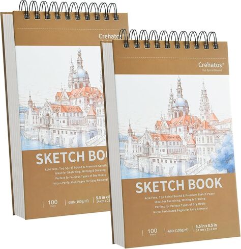 كتاب رسم صغير من كريهاتوس مقاس 5.5 بوصة × 8.5 بوصة، لوحة رسم حلزونية علوية، 100 ورقة لكل ورق رسم 68 رطل/100 جرام في المتر المربع، عبوتان in Kuwait