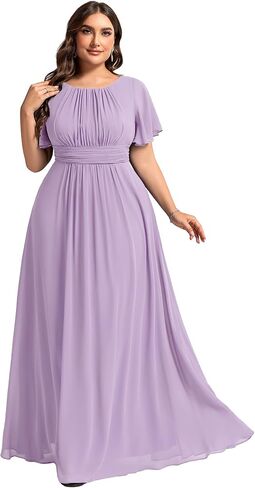 Ever-Pretty Plus Women's Summer Round Neck A Line Pleated Chiffon Short Sleeves Plus Size Formal Gowns Bridesmaid Dresses in Saudi Arabia
