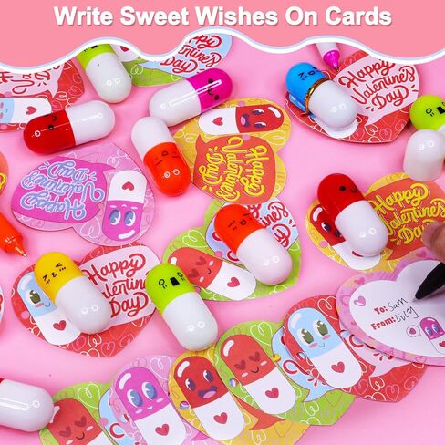 28 Pack Valentines Day Gifts for Kids Classroom with Retractable Pens, Valentines Day Cards for Kids School Class Prizes Valentine Classroom Exchange Gift Boys Girls Valentine Stationery Party Favors in Saudi Arabia