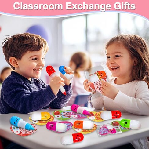 28 Pack Valentines Day Gifts for Kids Classroom with Retractable Pens, Valentines Day Cards for Kids School Class Prizes Valentine Classroom Exchange Gift Boys Girls Valentine Stationery Party Favors in Saudi Arabia