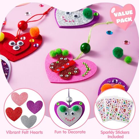 JOYIN Valentines Day 264 Pcs DIY Heart Felt Craft Set, Felt & Glitter Hearts & Wooden Beads & Plastic Eyes & Colorful Paper Ropes for Valentine's Day Kids Craft Party Classroom Ornaments Decorations in Saudi Arabia