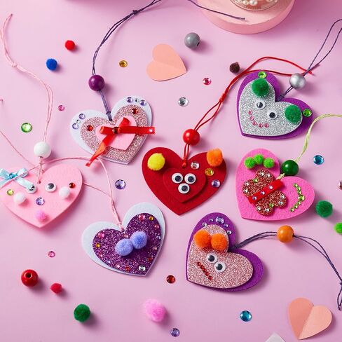 JOYIN Valentines Day 264 Pcs DIY Heart Felt Craft Set, Felt & Glitter Hearts & Wooden Beads & Plastic Eyes & Colorful Paper Ropes for Valentine's Day Kids Craft Party Classroom Ornaments Decorations in Saudi Arabia
