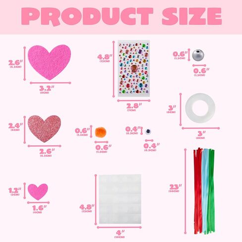JOYIN Valentines Day 264 Pcs DIY Heart Felt Craft Set, Felt & Glitter Hearts & Wooden Beads & Plastic Eyes & Colorful Paper Ropes for Valentine's Day Kids Craft Party Classroom Ornaments Decorations in Saudi Arabia
