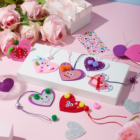 JOYIN Valentines Day 264 Pcs DIY Heart Felt Craft Set, Felt & Glitter Hearts & Wooden Beads & Plastic Eyes & Colorful Paper Ropes for Valentine's Day Kids Craft Party Classroom Ornaments Decorations in Saudi Arabia