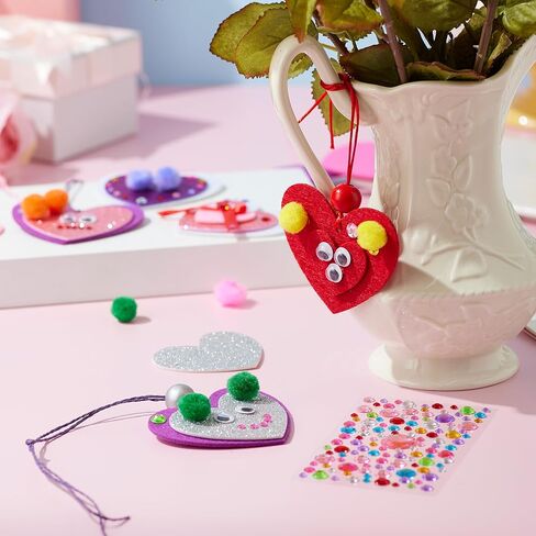 JOYIN Valentines Day 264 Pcs DIY Heart Felt Craft Set, Felt & Glitter Hearts & Wooden Beads & Plastic Eyes & Colorful Paper Ropes for Valentine's Day Kids Craft Party Classroom Ornaments Decorations in Saudi Arabia