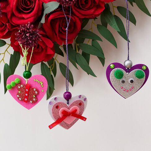JOYIN Valentines Day 264 Pcs DIY Heart Felt Craft Set, Felt & Glitter Hearts & Wooden Beads & Plastic Eyes & Colorful Paper Ropes for Valentine's Day Kids Craft Party Classroom Ornaments Decorations in Saudi Arabia