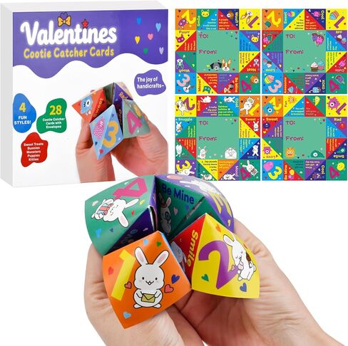 بطاقات عيد الحب للأطفال في الفصول الدراسية المدرسية 28 حزمة Cootie Catcher مجموعة هدايا عيد الحب للأطفال جائزة تبادل الحفلات للأطفال الأولاد والبنات متعة ثروات الفصل الدراسي تحية حفلة لصالح السائبة in Kuwait