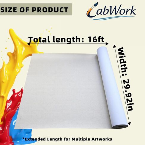 بكرة قماش من الكتان مقاس 29.92 × 16 قدم من CabWork للرسم، لفة قماش من القطن بوزن 12 أونصة، ثلاثية جيسو معدة، لفة قماش للرسم بالزيت والأكريليك، لفة قماش للفنان in Kuwait
