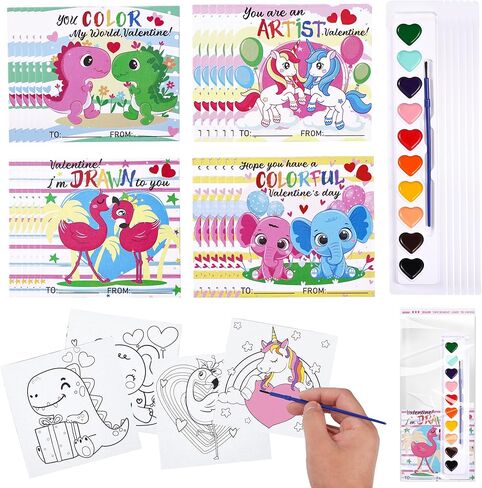 24 Pack Valentines Day Gifts for School Class Gift Exchanges Kids Watercolor Paint Set with 4 x 4Inch Canvases Water Color Kids Paint Set for Toddlers Preschool Classroom Valentines Gift Party Favor in Saudi Arabia
