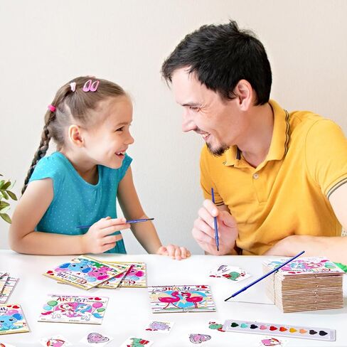 24 Pack Valentines Day Gifts for School Class Gift Exchanges Kids Watercolor Paint Set with 4 x 4Inch Canvases Water Color Kids Paint Set for Toddlers Preschool Classroom Valentines Gift Party Favor in Saudi Arabia