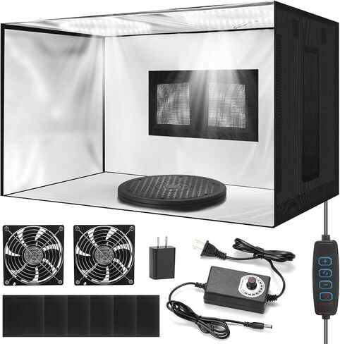 Portable Airbrush Spray Booth with Dual Exhaust Fans,Airbrush Paint Booth with Adjustable LED Lights & 360°Turntable - Foldable Airbrush Booth for Hobby,Model Painting,Makeup and Art Crafts,Black in Kuwait