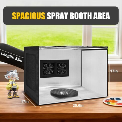 Portable Airbrush Spray Booth with Dual Exhaust Fans,Airbrush Paint Booth with Adjustable LED Lights & 360°Turntable - Foldable Airbrush Booth for Hobby,Model Painting,Makeup and Art Crafts,Black in Kuwait