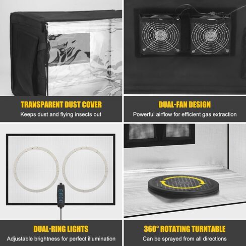 Portable Airbrush Spray Booth with Dual Exhaust Fans,Airbrush Paint Booth with Adjustable LED Lights & 360°Turntable - Foldable Airbrush Booth for Hobby,Model Painting,Makeup and Art Crafts,Black in Kuwait