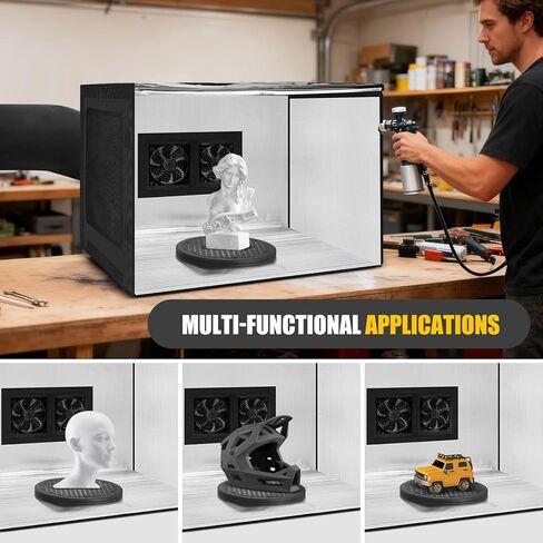 Portable Airbrush Spray Booth with Dual Exhaust Fans,Airbrush Paint Booth with Adjustable LED Lights & 360°Turntable - Foldable Airbrush Booth for Hobby,Model Painting,Makeup and Art Crafts,Black in Kuwait