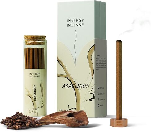 Concentrate Your Mind –Innergy Coffee & Sandalwood Square Incense Sticks, 100% Natural Gourmet Blend, 35-Min Burn, Eco Glass Tube with Multi-Function Holder, 20 Sticks in Saudi Arabia