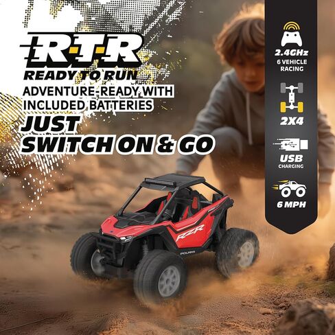 Polaris RZR جهاز التحكم عن بعد UTV - سيارة RC بمقياس 1:14 ثنائية الدفع، مرخصة رسميًا، Polaris RZR، تحكم راديو كامل الوظائف 2.4 جيجا هرتز، قابل لإعادة الشحن عبر USB، جاهز للتشغيل، أحمر in Kuwait