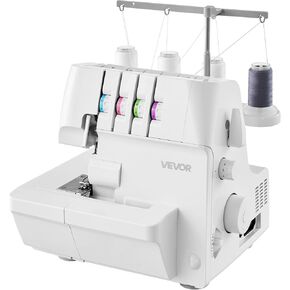 VEVOR Serger Overlock Sewing Machine, 1250 Stitches Per Minute, 2-3-4 Thread Capability, 0.7-2 Adjustable Differential Feed, with Free Arm and LED Light, Sewing Machine for Various Fabrics, White in Saudi Arabia